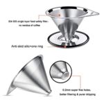 LHS Pour Over Coffee Dripper Stainless Steel Coffee Filter Metal Cone Filter Paperless Reusable Coffee Filter Single Cup Coffee Maker 1-2 Cup With Non-slip Cup Stand and Cleaning Brush