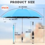 NBtoUS 2 PACK Chair Umbrella with Clamp, UPF 50+ 360°Adjustable Beach Umbrella, Protable Clamp Umbrella for Beach Chair, Patio Chair, Golf Cart (Light Blue)