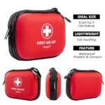 Mini First Aid Kit – 120 Piece Small Waterproof Hard Shell Medical Kit for Car, Home, Office, Travel, Camping, Sports, Outdoor, School – Emergency First Aid Supplies and Survival Kit (Red)