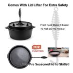 Camping Dutch Oven,6 Qt Pre-Seasoned Camp Cookware Pot With Lid – Lid Lifter,Cast Iron Deep Pot with Metal Handle for Camping Cooking BBQ Baking Campfire, black