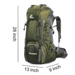 Bginuog Hiking Backpack 60L Waterproof Hiking Rucksack with Rain Cover for Camping Hiking Daypack (Green), 0395