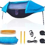 OHMU 440Lbs Camping Hammock with Mosquito Net and Rainfly Cover,2 Persons 4 in 1 Lightweight Backpacking Ground Hammock Tent Blue