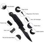 ALBATROSS 6-in-1 Survival Tactical Military Folding Pocket Knives with LED Light,Seatbelt Cutter,Glass Breaker,Magnesium Fire Starter,Bottle Opener;Multi-Function Emergency Tool(Black)