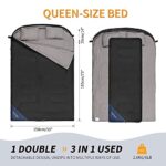 OUSUTLE Double Sleeping Bag for Adults, 2 Person Sleeping Bag with 2 Pillows for Backpacking Camping Hiking, Queen Size Cold Weather Sleeping Bag for Couples & Family Traveling-6LB Black Pongee