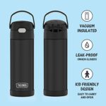 THERMOS FUNTAINER 16 Ounce Stainless Steel Vacuum Insulated Bottle with Wide Spout Lid, Black Matte