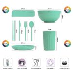 DINETHICS Wheat Straw Dinnerware Sets For 4 (36pc) Unbreakable n Microwave Safe – Plates and Bowls Camping Cups Set RV Dishes for