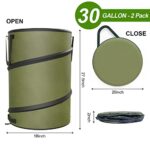 Sprinia 2-Pack 30 Gallon Collapsible Pop-Up Trash Can for Camping, RV – Waste Yard Bag for Gardening Lawn/Leaf – 30 Gallon Each Bag, Green