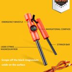 AOFAR Fire Starter AF-381 Fire Steel 5-in-1 for Camping, Hiking, Hunting, Backpacking, Boating, Outdoor Magnesium Survival Rod with Fire Paracord, Compass and Whistle, Waterproof (2-Pack)…