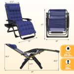 Slendor Zero Gravity Chair Oversized, 33In XXL Reclining Lounge Chair with Removable Cushion, Cup Tray, Footrest, Folding Reclining Camping Patio Recliner Chair w/Upgraded Lock,Blue