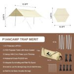 P1ENCAMP 10×10FT Camping Tarp with 2×6.6FT Poles, Waterproof & Lightweight Tent Tarp, Rain Fly Sun Shelter, 210D Oxford UPF50+ Shelter Can Used with Car,Tent & Hammock for Picnic, Garden & Outdoor