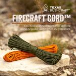 Texas Bushcraft Firecraft Cord – Utility Paracord Survival Rope, Parachute Cord for Survival Gear – 3 Extra Strands for Emergency Preparedness Fishing, Sewing and Tinder (Army Green, 25 ft)