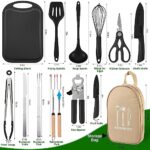 Wesqunie Camping Cookware Essentials Utensils Set – 14Pcs Camping Cooking Gear Equipment Accessories,Portable Compact Camping Kitchen Set,Stainless Steel and Silicone Suitable for Rv Picnic Grill