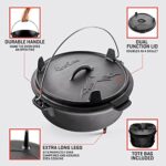 Uno Casa 6Qt Cast Iron Camping Dutch Oven with Lid Lifter and Storage Bag – Cast Iron Dutch Oven Pot with Lid, Cast Iron Camping Cookware, Camping Oven – Campfire Cooking Equipment