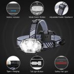 MIOISY Rechargeable Headlamp, 20000 High Lumen Bright 5 LED Head Lamp with Red White Light, IPX4 Waterproof Headlight,8 Mode Head Flashlight for Outdoor Running Hunting Fishing Hiking Camping Gear