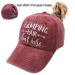 Waldeal Women’s Embroidered Camping Hair Don’t Care Ponytail Hat Washed Cap Burgundy