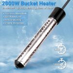 Immersion Water Heater, 2000W Portable Bucket Heater with 304 SS Guard, Electric Submersible Water Heater for Inflatable Pool Bathtub with LCD Thermometer, Fast Heats 5 Gallons of Water in Minutes