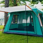 KTT Extra Large Tent 10-12 Person(B),Family Cabin Tents,2 Rooms,Straight Wall,3 Doors and 3 Windows with Mesh,Waterproof,Double Layer,Big Tent for Outdoor,Picnic,Camping,Family Gathering(Green)