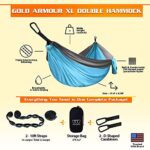 Gold Armour Camping Hammock – XL Double Hammock Portable Hammock Camping Accessories Gear for Outdoor Indoor with Tree Straps, USA Based Brand (Sky Blue and Gray)