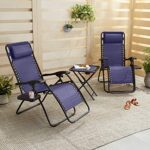 Amazon Basics Textilene Outdoor Adjustable Zero Gravity Folding Reclining Lounge Chair with Side table and Pillow – Pack of 2, Blue