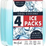 Cool Coolers By Fit & Fresh 4 Pack Slim Ice Packs, Quick Freeze Space Saving Reusable Ice Packs for Lunch Boxes or Coolers, Blue