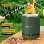 Dodometrek Tabletop Fire Pit with Stand for Camping Outdoor Portable Mini Smokeless Fire Pit for Camping Stainless Steel Camping Fire Pit Portable with Fireproof Hook and Travel Bag, Olive