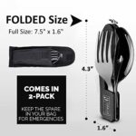 Orblue 4-in-1 Camping Utensils, 2-Pack – Portable Stainless Steel Spoon, Fork, Knife & Bottle Opener Combo Set – Travel, Backpacking Cutlery Multitool, Green