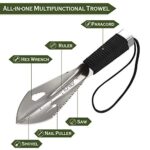 iunio Hiking Trowel, Camping, Backpacking, Portable Shovel, Multitool, Ultralight Camp Tool, with Carrying Pouch, for Gardening, Outdoor, Survival (Silver)