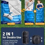 Double Sleeping Bag, Sleeping Bags for Adults with 2 Pillow, XL Queen Two Person Sleeping Bag for Cold/Warm Weather with Pocket, Camping Sleeping Bag for Hiking/Backpacking/Truck/Tent/Sleeping Pad