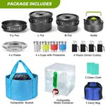 Odoland 29pcs Camping Cookware Mess Kit, Non-Stick Lightweight Pots Pan Kettle, Collapsible Water Container and Bucket, Stainless Steel Cups Plates Forks Knives Spoons for Outdoor Backpacking Picnic