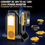 350W Portable Power Supply Inverter Power Adapter for Dewalt 20V MAX Li-ion Battery DC 20V to AC 120V Converter with AC Output, USB Port, Type-C Port, 300LM LED Light for Camping Emergency