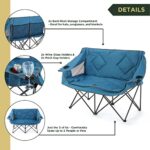 ARROWHEAD OUTDOOR Portable Folding Double Duo Camping Chair Loveseat w/ 2 Cup & Wine Glass Holder, Heavy-Duty Carrying Bag, Padded Seats & Armrests, Supports up to 500lbs, USA-Based Support