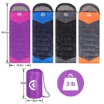 Sleeping Bag 3 Seasons (Summer, Spring, Fall) Warm & Cool Weather – Lightweight,Waterproof Indoor & Outdoor Use for Kids, Teens & Adults for Camping Hiking, Backpacking and Survival (Purple)