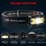 MIOISY Headlamp Rechargeable,1200 Lumen Ultra Bright LED Head Lamp Flashlight with White Red Light, 2 Pack Motion Sensor Waterproof Headlight, 8 Modes Lights for Outdoor Camping Fishing Running