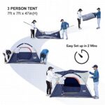 CAMPROS Tent-3-Person-Camping-Tents, Waterproof Windproof Backpacking Tent with Top Rainfly, Easy Set up Small Lightweight Dome Tents, for All Seasons Hiking Beach Outdoor with 3 Mesh Windows – Blue